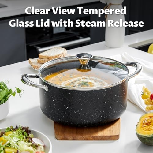 BEZIA 6 Quart Nonstick Stock Pot with Lid, Induction Cooking Pot for Soup