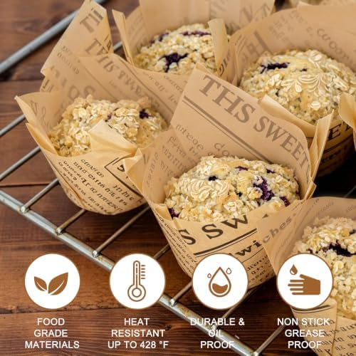 120PCS Tulip Cupcake Liners for Baking Cups Newspaper Print Muffin Liners
