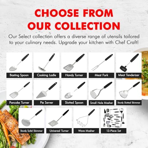 Chef Craft Select Slotted Sturdy Skimmer, 13 inch, Stainless Steel