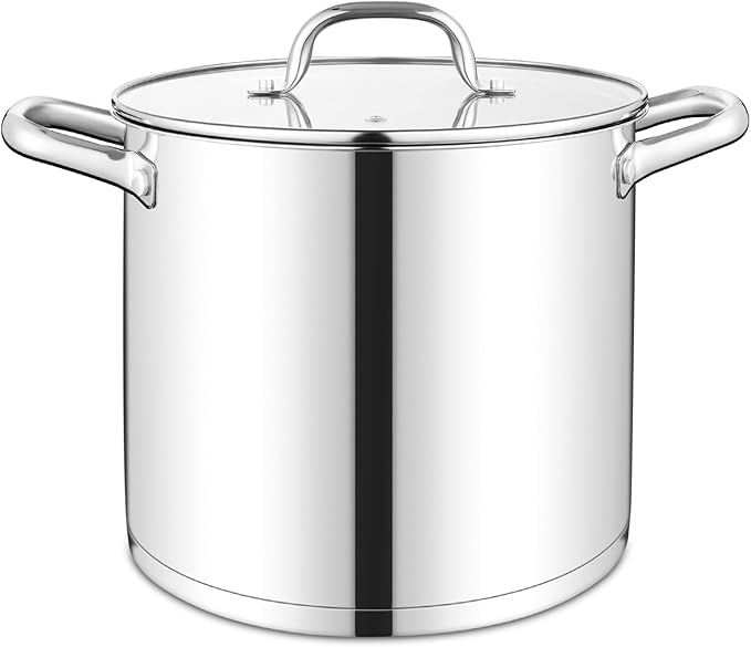 TeamFar 10QT Stock Pot, Stainless Steel Large Soup Cooking Pot & Lid with Tri-ply Bottom for Cooking/Boiling/Stewing, for Induction/Gas/Ceramic, Healthy & Heavy-Duty, Riveted Handles & Dishwasher Safe