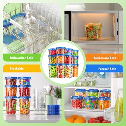 BiuLeon [12 Pack-34/24/17oz Freezer Storage Containers with 3 Different Sizes, Plastic Soup Containers with Lids, BPA-Free Food Storage Containers with Twist Top Lids, Reusable Meal Prep Containers