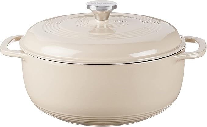 Lodge Essential Enamel Cast Iron Dutch Oven with Lid - Oven-Safe Enamel Cookware up to 500° F - Heat-Retaining Braising & Roasting Pot - Non-Toxic Cookware - 7.5 Quart, Sandalwood