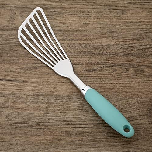 304 Stainless Steel Fish Spatula, Flexible Slotted Turner, Aqua Sky