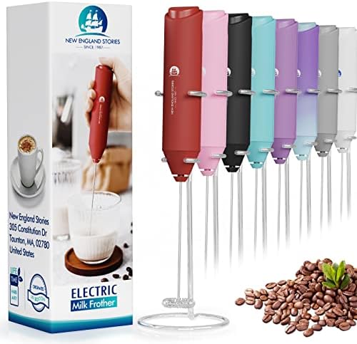 Powerful Milk Frother Handheld Foam Maker, Mini Whisk Drink Mixer for Coffee, Cappuccino, Latte, Matcha, Hot Chocolate, With Stand, Red