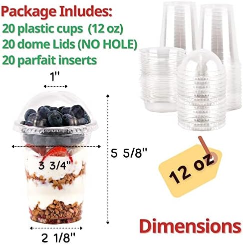 12 oz Clear Plastic Parfait Cups with Insert 3.25oz & Dome Lids No Hole