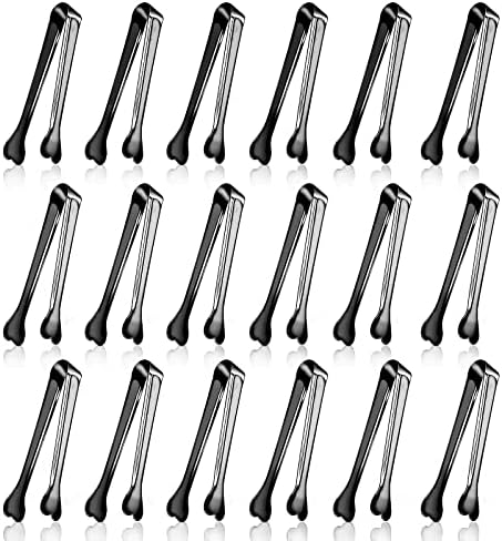 18 Pack Premium Small Serving Tongs, Mini Stainless Steel Appetizer Tongs Black 4.33Inch