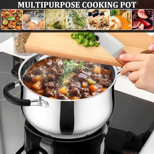 E-far 4 Quart Pot with Lid, Stainless Steel Small Stock Pot for Soup Pasta