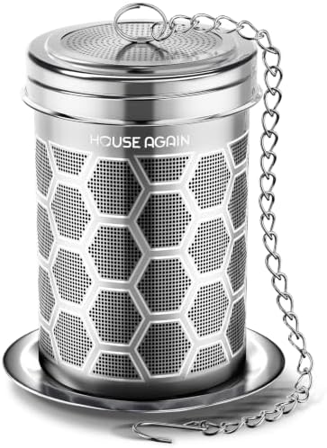 HOUSE AGAIN Tea Infuser for Loose Leaf Tea, Extra Fine Mesh Tea Strainers, 304 Stainless Steel with Chain Hook, Loose Leaf Tea Steeper for Brew Tea Spices & Seasonings, Geometric Design