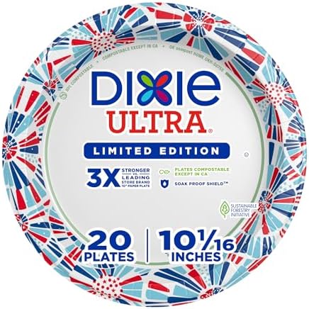 Dixie Ultra Limited Edition Paper Plates, 10" Dinner-Size Plates, 20 Count