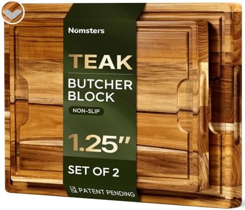 2-Piece Teak Cutting Board Set, Butcher Blocks with Juice Groove