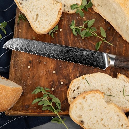 Yatoshi Knives Magnetic Kitchen Knife Block Set 6 Pcs- Japanese Damascus 67 Layer High-Grade VG-10 Steel Knives, Professional Kitchen Knife Set, Espresso Brown Pakkawood Handles