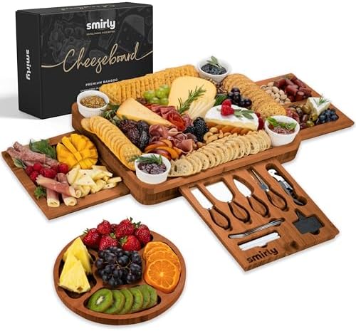 SMIRLY Charcuterie Boards Set, Large Cheese Board Set, Carbonized Bamboo