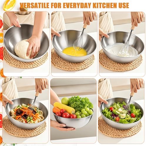 3 Pcs Stainless Steel Mixing Bowls Set, Metal Baking Bowls (1.5,2.2,3.4 Qt)