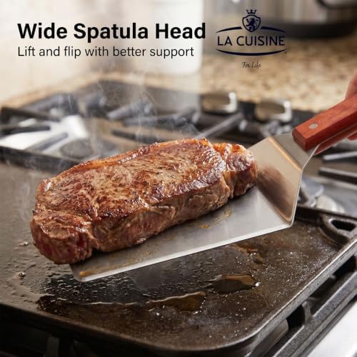 La Cuisine Extra‑Wide Stainless Steel Spatula with Wooden Handle, Heavy‑Duty 5x6" Burger Turner for BBQ, Flat Top Griddle, Blackstone Grill & Smash Burgers