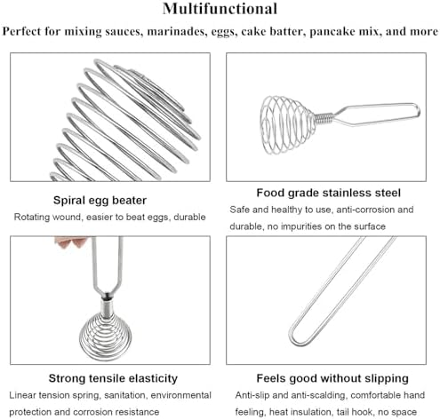 Stainless Steel Spring Coil Whisk Set 2 Pack, Wire Whip Egg Beater, Kitchen Cookware Hand Mixer For Cooking, Mixing, Blending, Beating, Stirring, 6.7 Inch