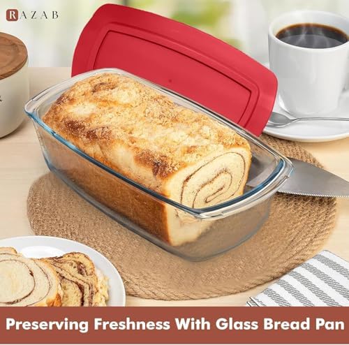 Razab 7.6 Cups / 1800 Ml / 1.9 Qt Glass Meatloaf Baking Pans with Lids