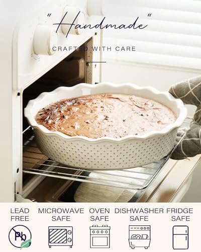 getstar Ceramic Deep Pie Pan Set of 2, 9 inch Pie Dish for Baking, Non-Stick, Oven & Dishwasher Safe, Farmhouse Decor Quiche Baking Dish, Pie Plate, Deep Dish Pie Pan