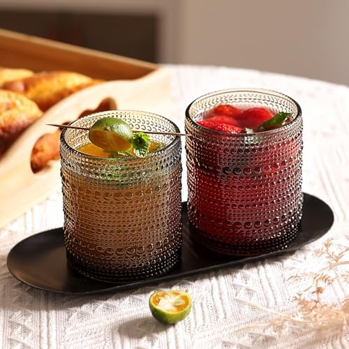 Moretoes 10oz Gray Hobnail Drinking Glasses Set of 6 Cocktail Glasses