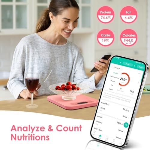 URAMAZ Smart Food Scale with Nutritional Calculator, Digital Kitchen Scale with Bluetooth App for Weight Loss, Food Weight Scale for Diet, Keto, Macro, Calories Counting, Tracking, 11lb