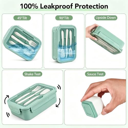 Bento Box 1100ml Lunch Container with Bag & Utensils & 2 Storage Bags Green
