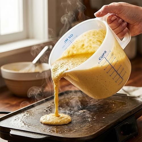 8 Cup Measuring Cup with Splash Guard Lid, BPA-Free Plastic Mixing Bowl for Baking, Pancakes & Meal Prep, Clear Accurate Measurement Marks
