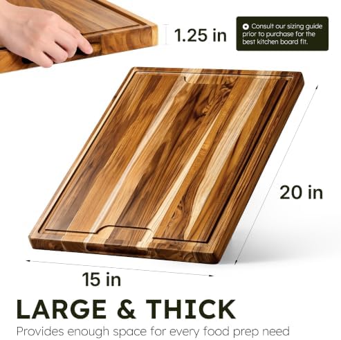 20 x 15 in Teak Cutting Board, Butcher Block with Juice Groove