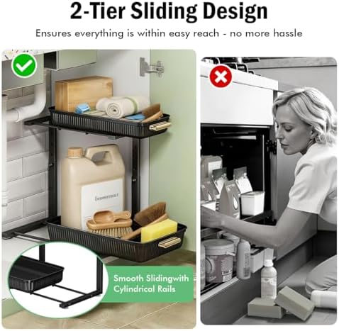 ARSTPEOE Under Sink Organizer - 2 Pack Multi-Purpose Pull-Out Storage Shelf