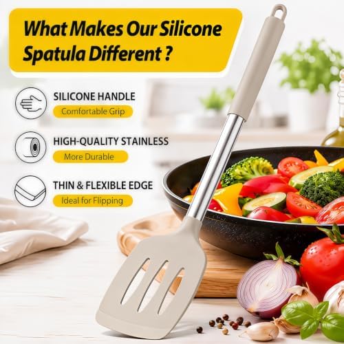 2-Piece Silicone Utensil Set:Heat-Resistant & BPA Free（Khaki）