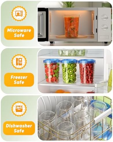 BiuLeon 6 Pack-34 oz Freezer Storage Containers, Plastic Food Storage Containers with Twist Top Lids, BPA Free and Reusable Soup Containers with Lids, Leakproof/Microwave/Dishwasher Safe