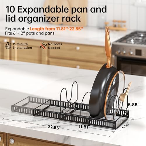 MUDEELA Expandable Pot Pan Lid Organizers inside Cabinet, 10 Divider-Black