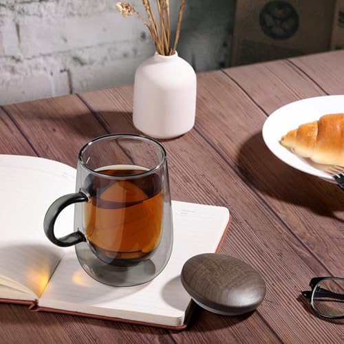 glastal Tea Infuser Mug 14.5oz Double-Walled Glass Teacup Infuser, Black