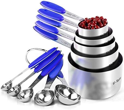 U-Taste Measuring Cups Spoons Set, 18/8 Stainless Steel, 10Pcs, Blue
