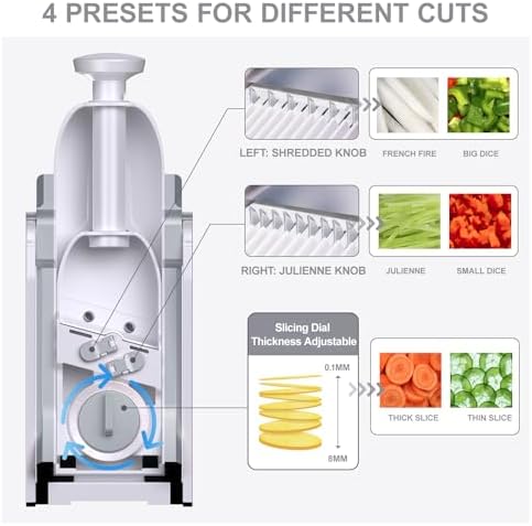 SupMaKin Safe Mandoline Slicer, Potato Slicer Maual Vegetable Chopper Adjustable Thickness Food Cutter, Kitchen Chopping Artifact for Cooking Meal Prep (Gray)