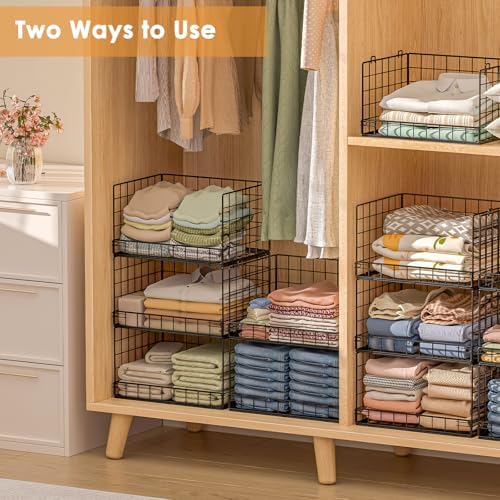 Yociyoga 8-Tier Stackable Closet Organizers and Storage Shelves, Foldable Closet Shelf Organizer, Stackable Storage Bins Drawers for Closet Organizer System, Black（Patent No. 30022416）