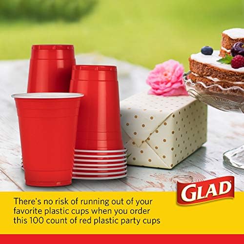 Glad Everyday Disposable Plastic Party Cups, Red, 16 Oz, 100 Count