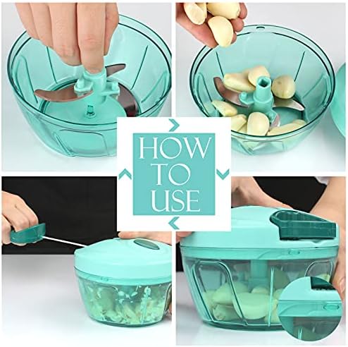Ourokhome Manual Food Processor Vegetable Chopper, Portable Hand Pull String Garlic Mincer Onion Cutter for Veggies, Ginger, Fruits, Nuts, Herbs, etc., 500ml, Blue