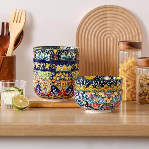 vancasso Cereal Bowls Set of 6, Bohemian Ceramic Soup Bowls, 28 oz Colorful Bowls Set for Kitchen, Dishwasher & Microwave Safe for Salad, Pasta, Rice, Oatmeal, Fruit (Pack of 2)