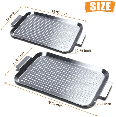 Grill Pan Set of 2, BBQ Grill Topper for Outdoor Grill Food Tray