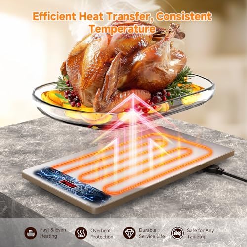 FEPPO Food Warmers for Parties Buffet – 4-in-1 Electric Warming Tray for Food with 10 Temp Settings & Timer, 33"x15" Glass Surface, Modular Buffet Hot Plates for Catering & Gatherings