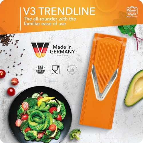 Mandoline Food Slicer Börner V3 (Starter Set) by Reston Lloyd • V-Slicer with Blade Storage & Safety Food Holder • Made in Germany • Fruit & Vegetable Chopper • Multiple Settings: Orange
