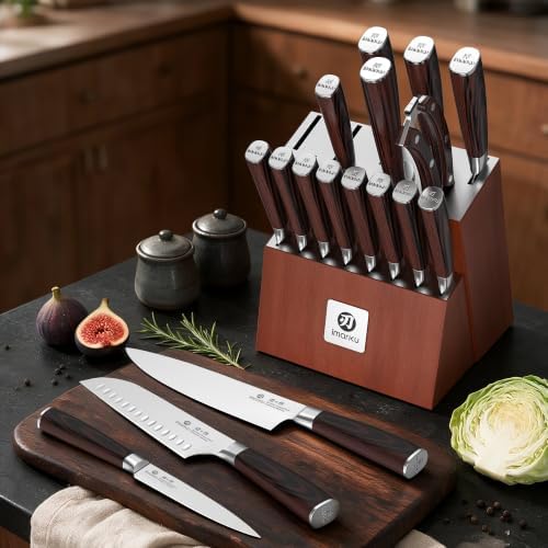 imarku 18-Piece Gyutou High-Carbon Stainless Steel Knife Set with Block