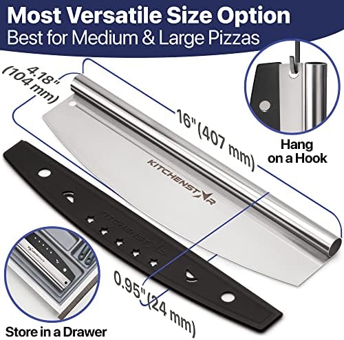 16-Inch Pizza Cutter Rocker Blade, 304 Stainless Steel Slicer Knife, Silver (Pack of 2)