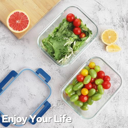 8-Pack 36oz Large Glass Meal Prep Containers with Leak Proof Snap-Lock Lids