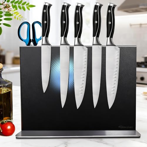 Magnetic Knife Block Stand Without Knives Stainless Steel 12 Inch Black Double Sided Home Kitchen Organizer Storage Knife Holder Board for Counter Top with Strong Magnets