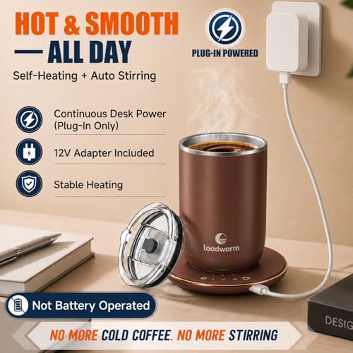 Self Heated Stirring Coffee Mug Set of 2, 10oz Cup with Warmer, RoseGreen