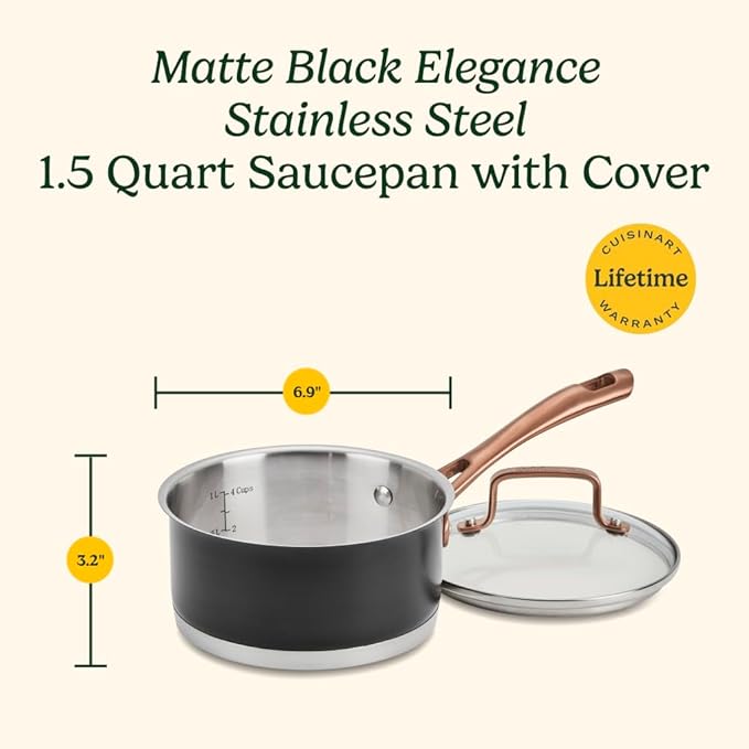 Cuisinart Matte Black Elegance 1.5 Quart Saucepan and Cover