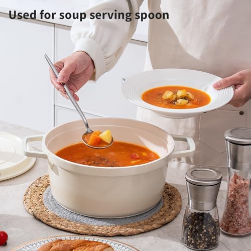 O.C.E. 4 Pieces Serving Spoons Set, 10.3-Inch Large Serving Spoon, Including 2 Spoon and 2 Slotted Spoons, Stainless Steel Flatware Serving Set, for Buffet, Banquet or Gift, Matte Silver