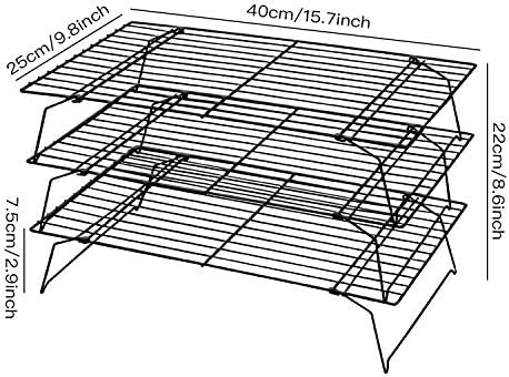 Cooling Rack, 3-Tier Stainless Steel Stackable Baking Cooking Cooling Racks for Cooling Roasting Grilling, Collapsible & Heavy Duty, Oven & Dishwasher Safe