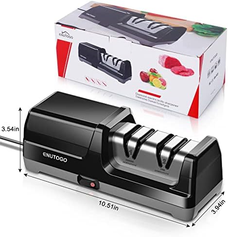 Enutogo Knife Sharpener, Professional 2-Stages Eleltric Knife Sharpeners with Diamond Abrasives for 20-Degree Straight Edge, Knife Sharpener for Kitchen Knives with Sharpening and Polishing