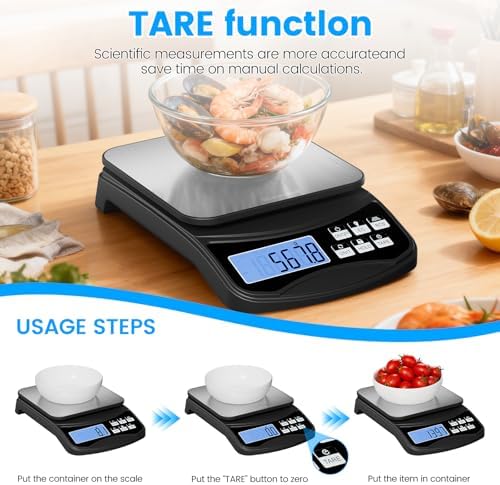 Food Scale, Digital Kitchen Scale with Large Panel, Weight Grams and Ounces for Baking Cooking and Meal Prep, 6 Units with Tare Function, 11lb 5kg/0.1g Batteries and USB Charging